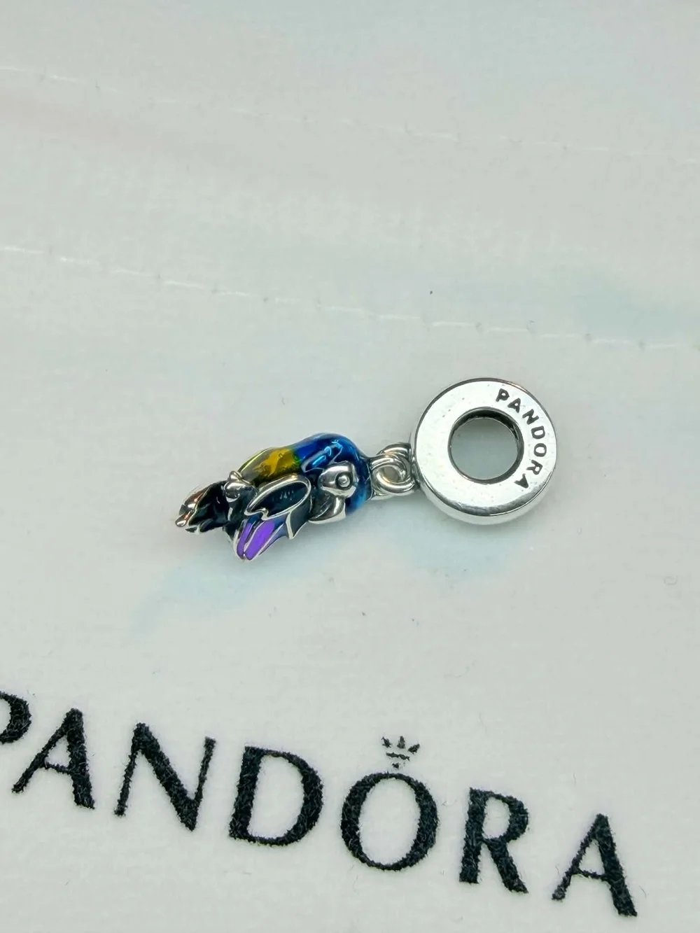 Pandora Multicolor Enamel Floral Dangle Charm - Blue Purple Yellow Green